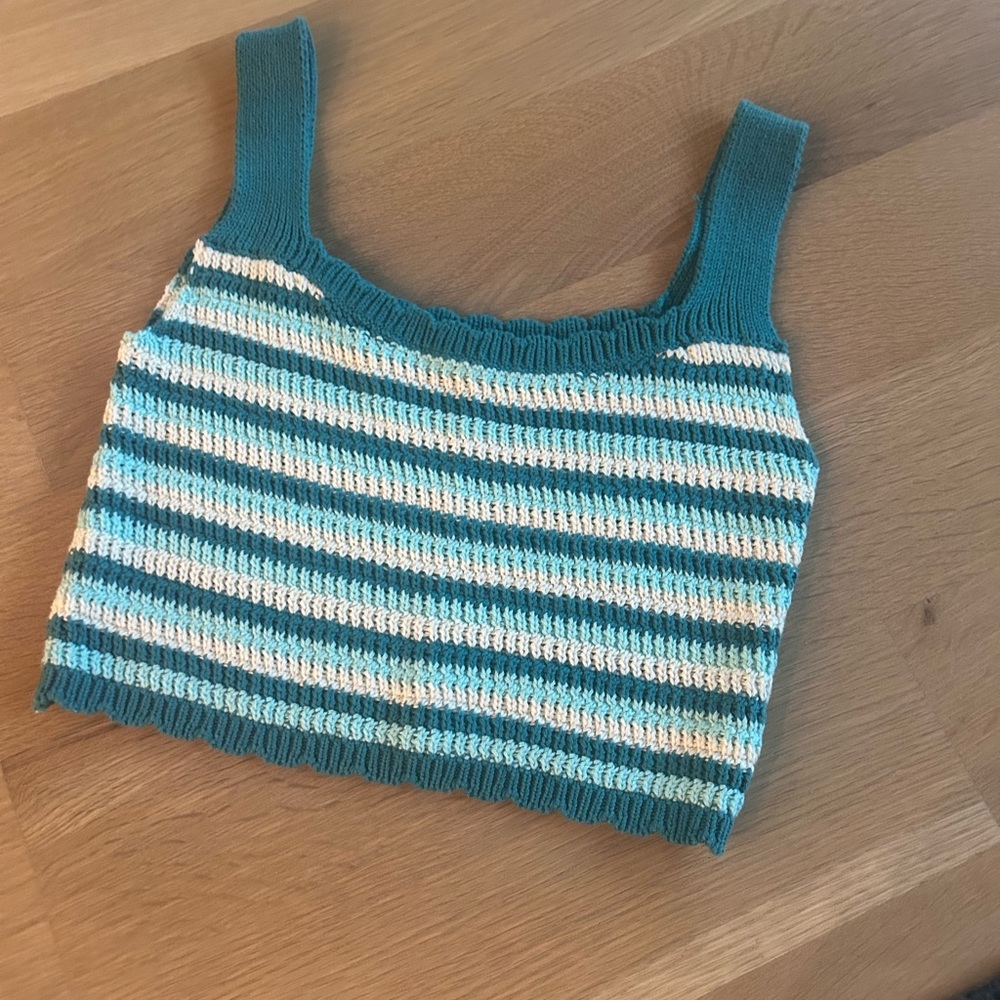 Turquoise and White Knitted Crop Top